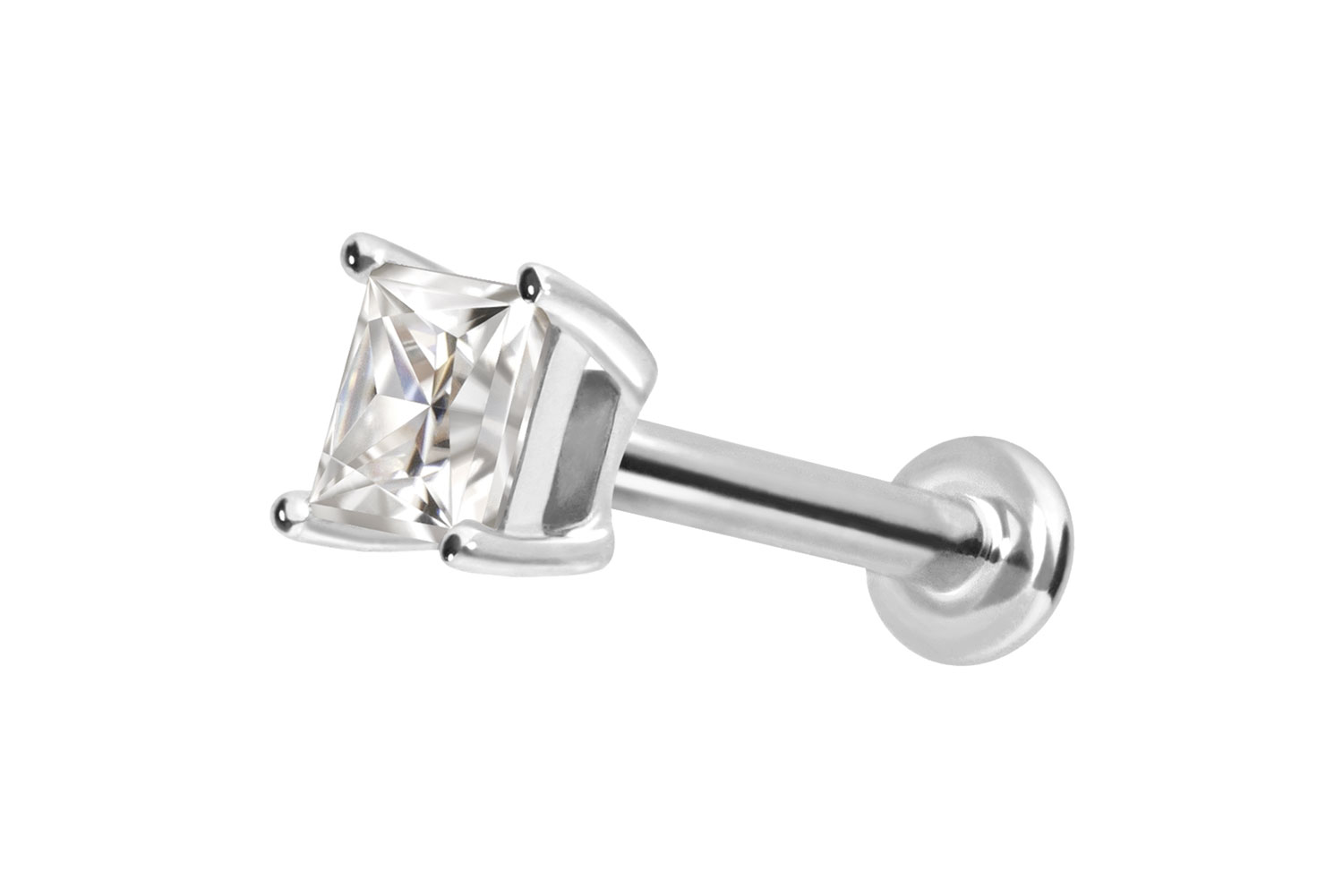 14 Karat Gold Labret Piercing mit Innengewinde MOISSANIT-QUADRAT